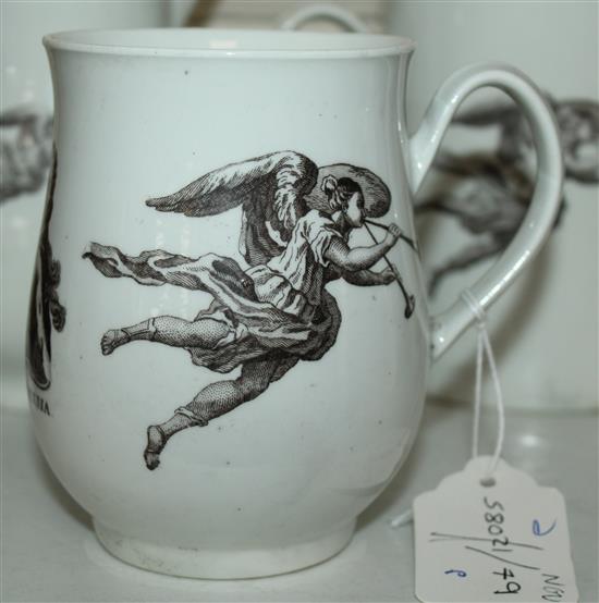 A Worcester black printed King of Prussia baluster mug, dated 1757, 4.6in.